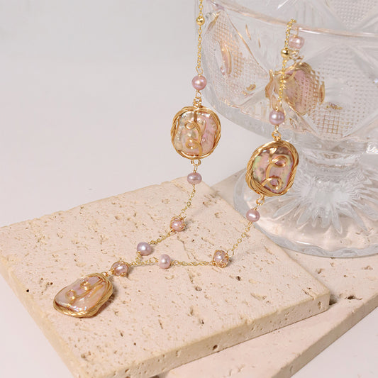 Natural Irregular-Shaped Vintage Freshwater Pearl Necklace for Women