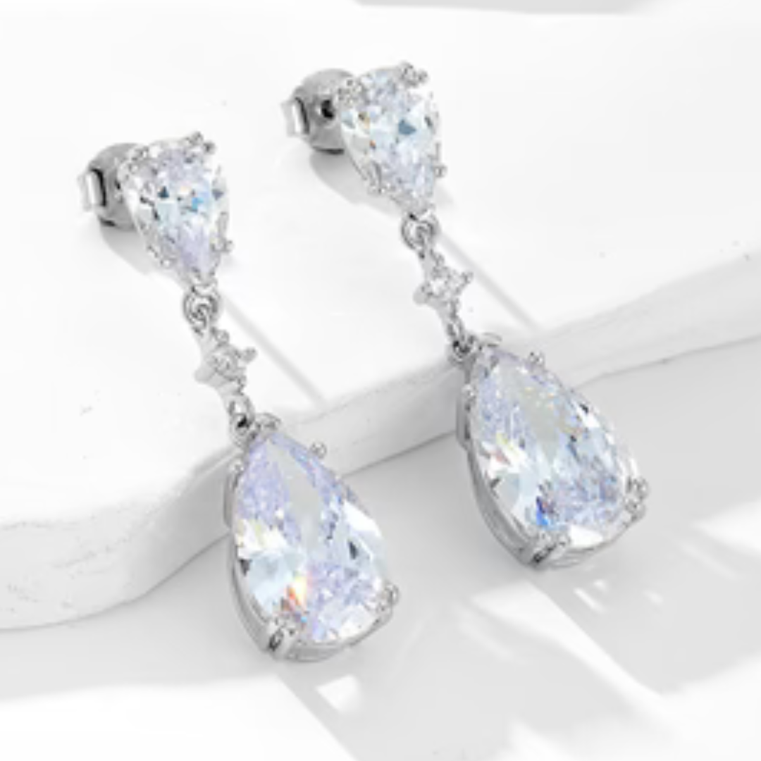 Pure Silver Waterdrop Zircon Geometric Pear-Shaped Long Earrings