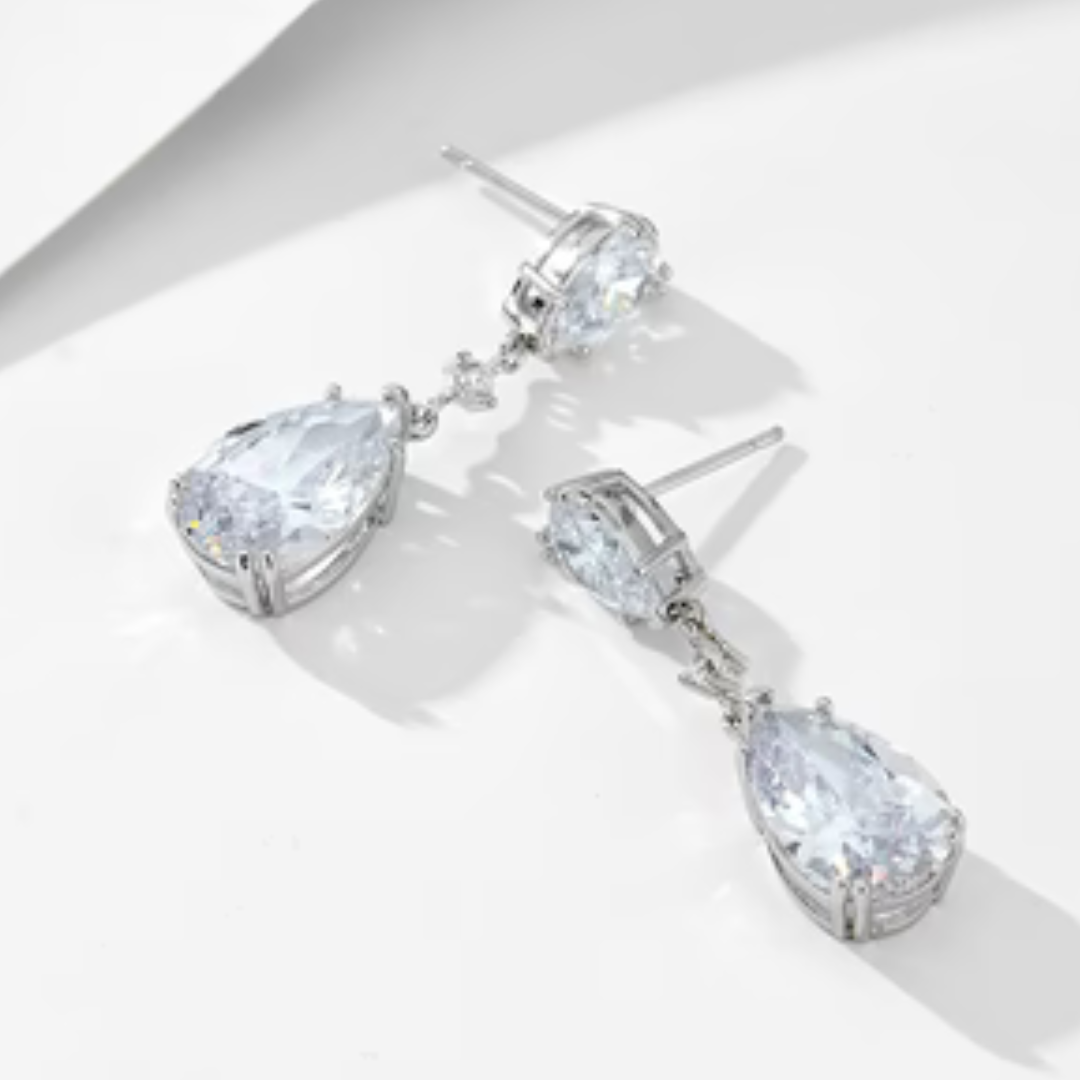Pure Silver Waterdrop Zircon Geometric Pear-Shaped Long Earrings