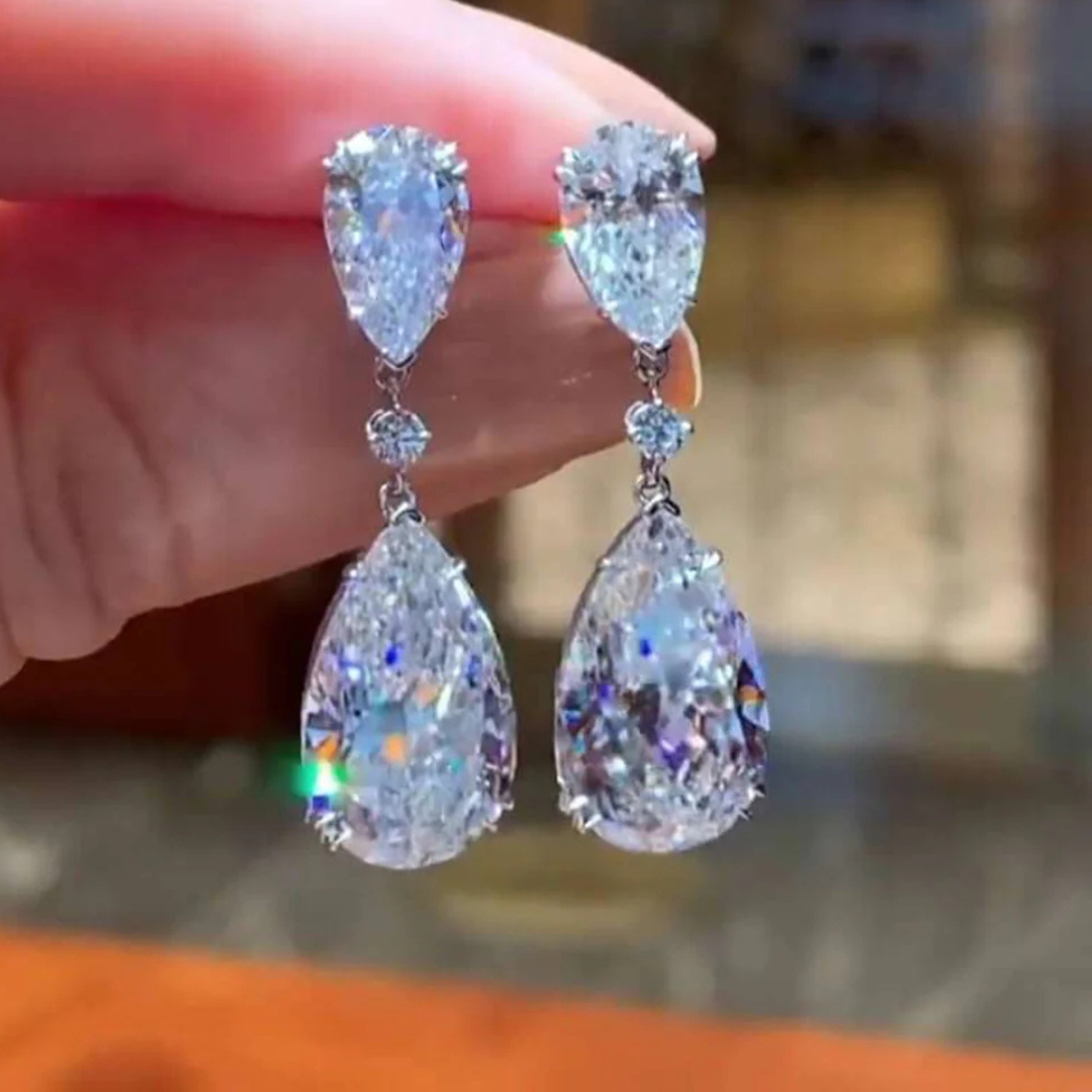 Pure Silver Waterdrop Zircon Geometric Pear-Shaped Long Earrings